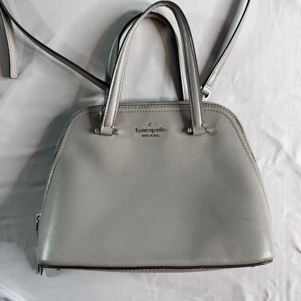 Kate Spade New York Gray Dome Satchel Crossbody Bag Pebbled Leather Purse - Picture 3 of 10